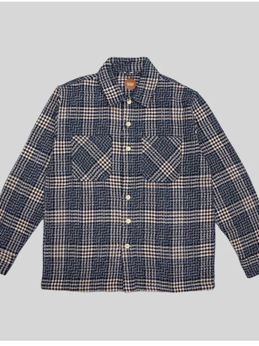 NWT Common People Far 2 pocket overshirt Men's large Navy Plaid Button-Up Jacket